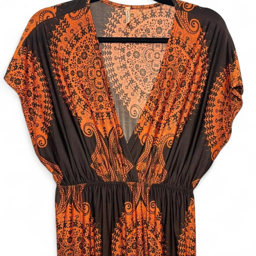 India Boutique Brown Maxi Dress with Orange Medallion Print - Picture 3 of 8